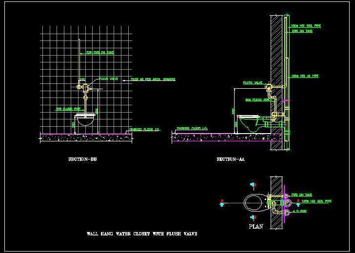 Toilet Seat CAD- Wall-Hung WC Plumbing & Construction Details